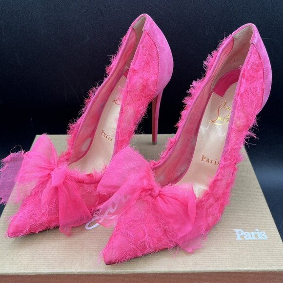 Christian Louboutin Shoes - CHRISTIAN LOUBOUTIN TOUFROU FLORAL EMBROIDED VELVET HEELS PINK